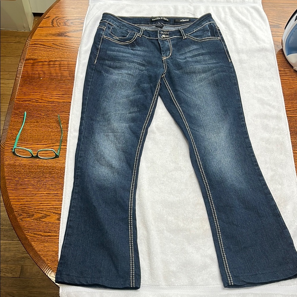 Blue Boot Cut Jeans with Faded Wash